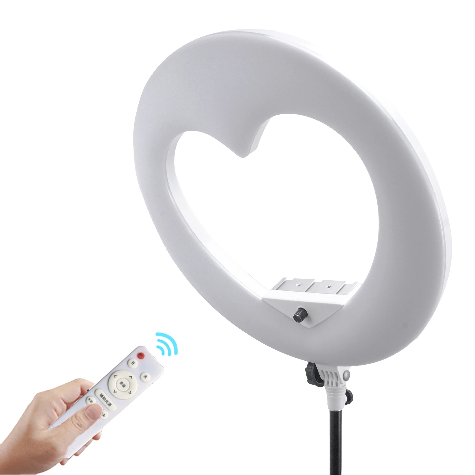 
 Горячая распродажа! Кольцевой светильник Yidoblo 18 дюймов с регулируемой яркостью в форме сердца для селфи с дистанционным управлением, светодиодный светильник с держателем для телефона  