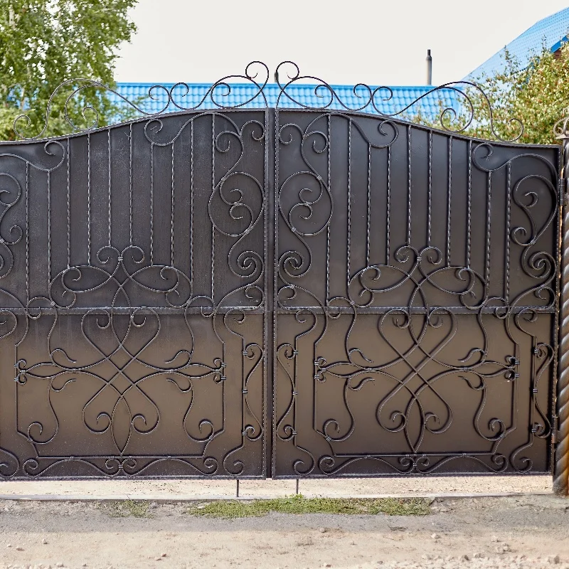 Factory Wholesale Swing Front Garden Gates Floral Wrought  Galvanized Arched Grill Design Swing Sliding Gate Iron Garden Gate