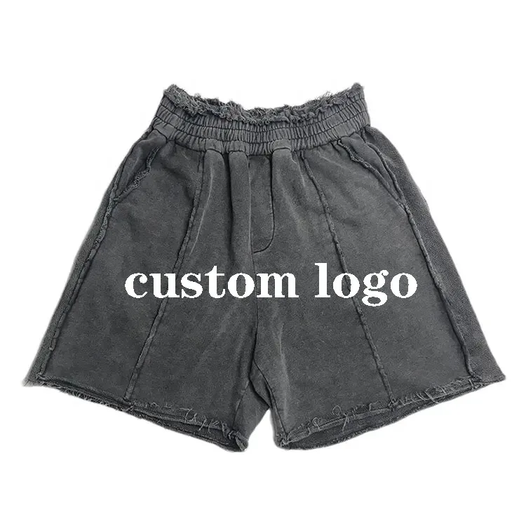 Manufacture Custom Vintage Washed High Quality Wholesale Designer Distressed French Terry 100% Cotton Sweat Jogger Shorts Men