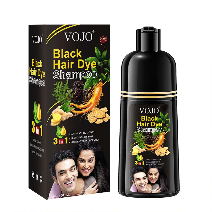 VOJO OEM Semi-Permanent 3 In 1 ginseng hair dye shampoo Ammonia Free Cover Grey white tinte para el cabello