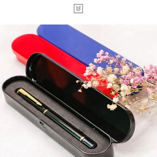 Factory Direct 3 Color Blue Red Black Stock Flip-open Tin Box for Ballpoint Pen or Eyebrow Pencil Packaging Metal Gift Pen Box