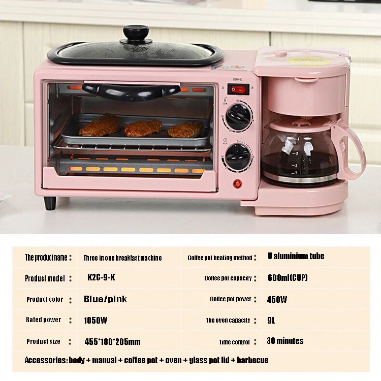 Multi function  3 in 1 with toaster coffee maker and frying pan breakfast machine