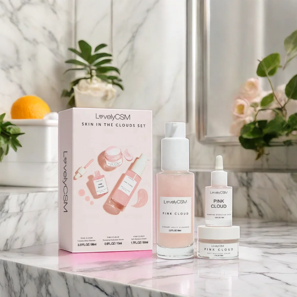 Wholesale Organic Vitamin C Pink Cloud Rejuvenating Face Spa Luxury Anti Acne Whitening Brightening Facial Skin Care Gift Set