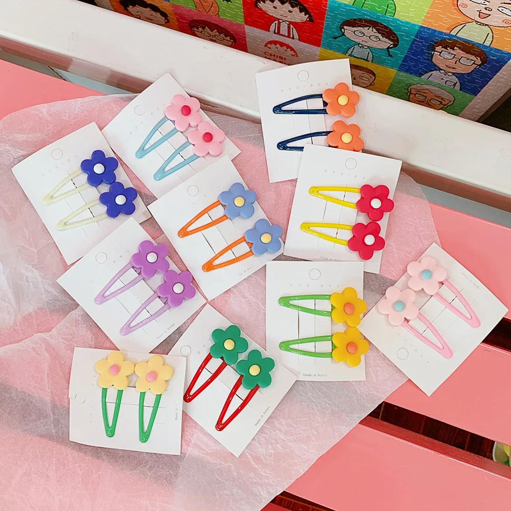2pcs/set Korean small flower hair pins Cute candy color girls clips for hair water sweet girl drop hair clip