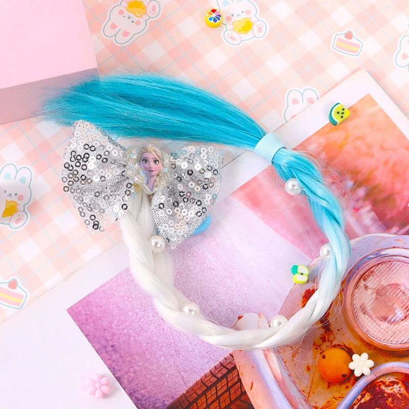 2022 Fro zen Princess Hair Accessories Sequin Glitter Bow Hair Rope Girl Braided Pigtail Wig Hair Tie
