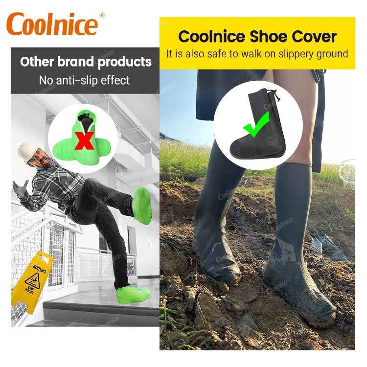Coolnice Resable overshoes Silicone Rain Mud Waterproof Shoe Cover rubber Shoe Covers Protectors