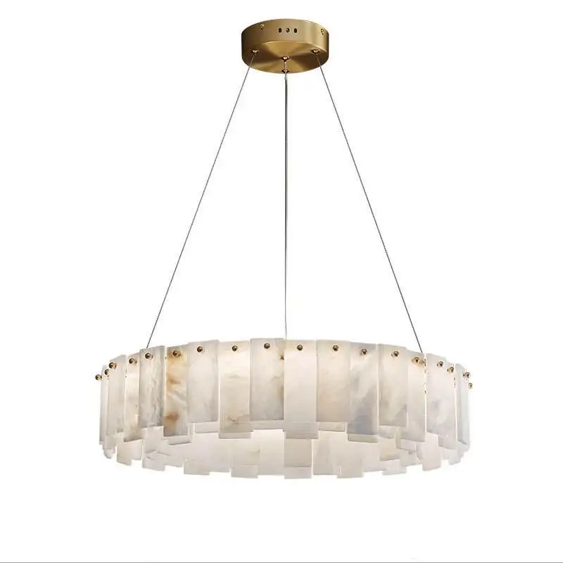 Nordic modern minimalist brass marble pendant lamp round circle alabaster chandelier lighting for hotel