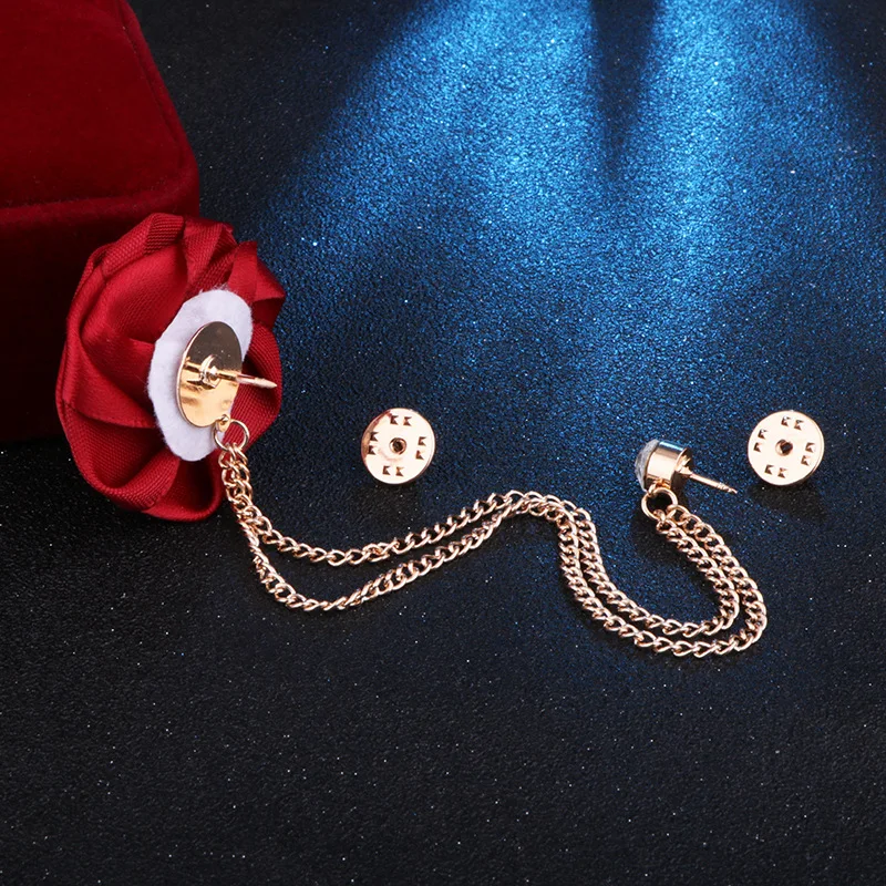 Wholesale Multicolour Rose Flower Men Tassel Chain Brooch Wedding Party