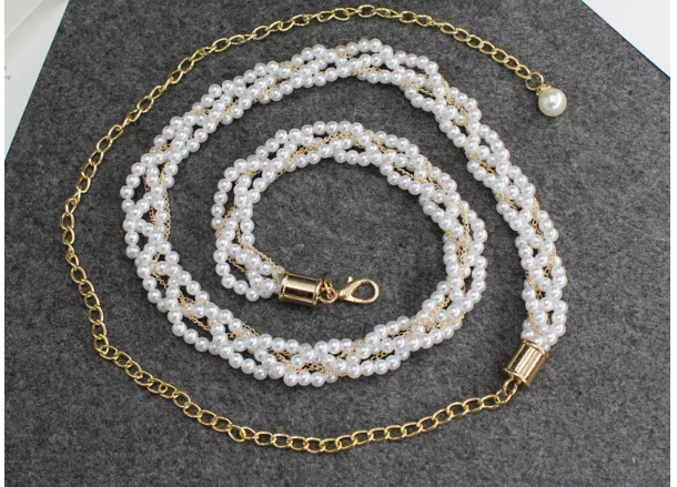 Women Dress Waist Chain Sweet Pearl Decorative Metal