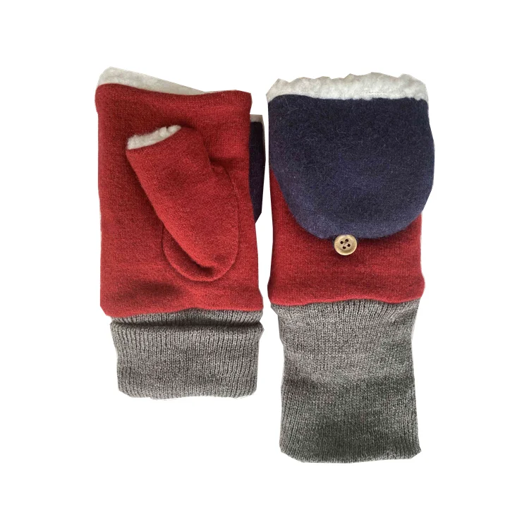 
High quality winter red windproof fingerless gloves knitted 