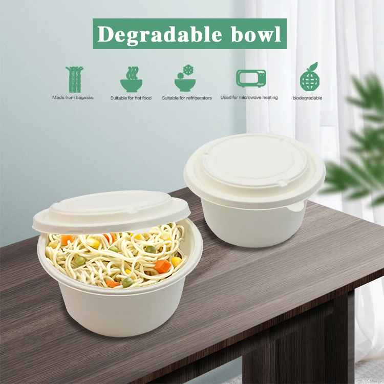 
White Square Sugarcane Bagasse Craft Disposable Kraft Rice Salad Soup Biodegradable Compostable Paper Bowl 