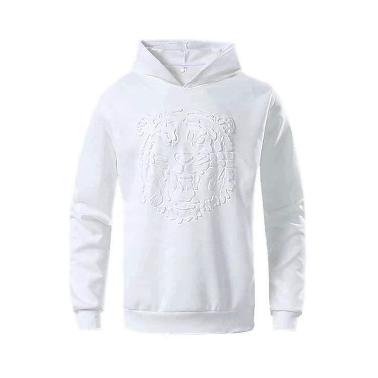
Wholesale unisex oversized 100% polyester blank pullover white 3D embossed tiger hooded sweatshirts hoodies 
