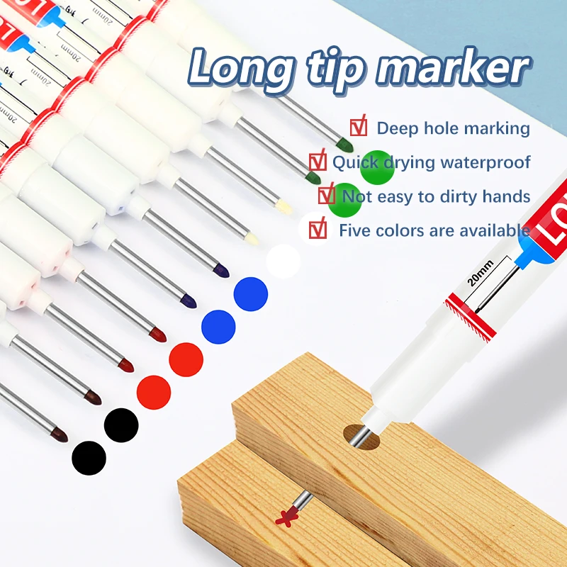 Water Resistance 20 mm Long Nib Markers Deep Hole Marker Pen for Production Mark Woodworking Marker Long Nib Pen