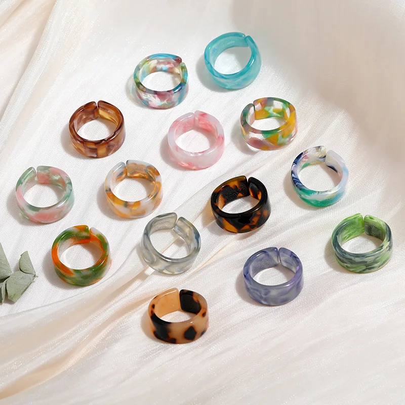 wholesale Fashion Best Selling Acid Acrylic Acetate Simple diamond colorful zircon resin rings for women