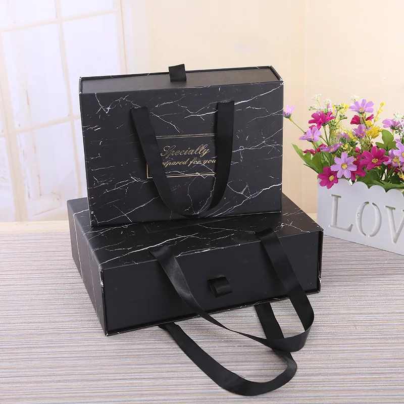 Black Marble Pattern Portable Gift Box Personalized Cardboard and Paper Clothing Box for Watches and Perfume