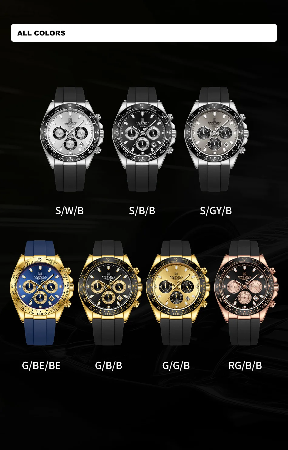 factory wholesale price with Date NAVIFORCE 8054 RGBB Luxury Chronograph men design Luminous Quartz watches