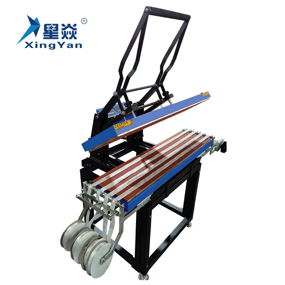 Xingyan large format clamshell heat press machine 25*100 belt roller ribbon Double Heating Platens lanyard printing machine