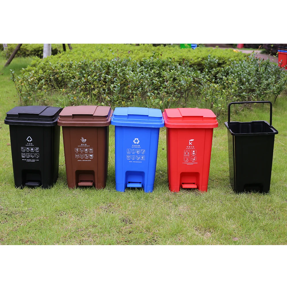 Trash Can With Step Lid 50L Garbage Can Pp Non-Slip Pedal Dust Bin With Mark And Side Hook Step Trash Bin