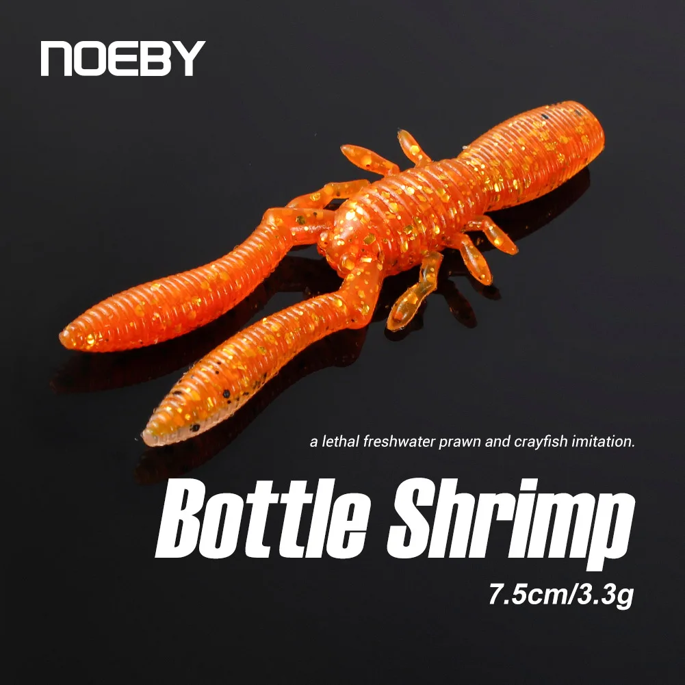 NOEBY Shrimp Silicone Soft Bait 7.5cm 3.3g Luminous Swimbait Lobster Maggot Capuchin Worm Artificial Plastic Soft Fishing Lures