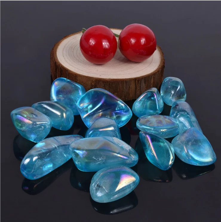 Wholesale Rainbow Titanium Blue Aqua Angel Aura Quartz Tumbled Crystal Gravel Stones
