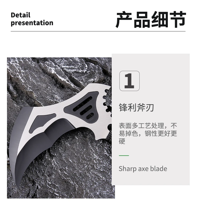 China factory stainless steel survival camping multi tool pick axe hatchet with emergency fiber rope for Wood Splitting