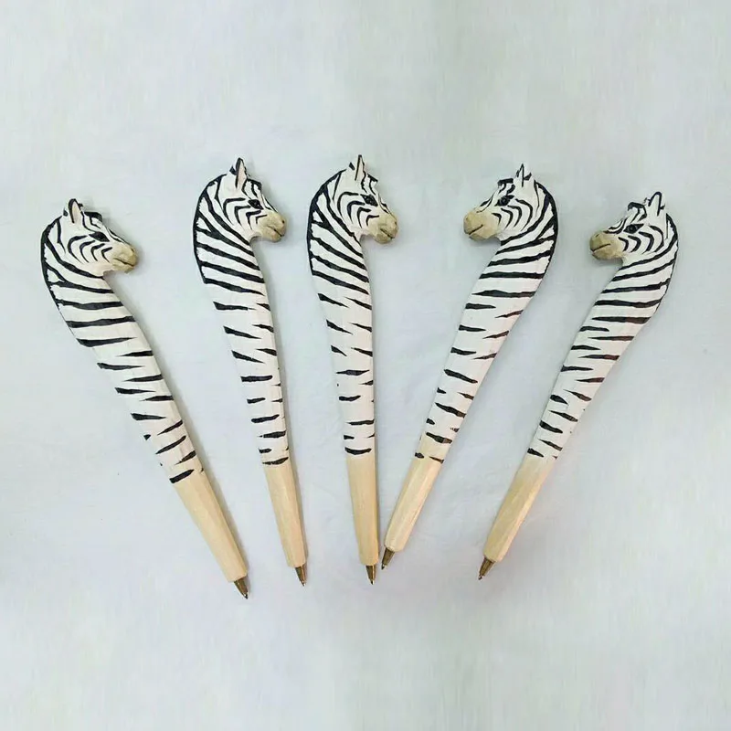 Hot Sale Promotional Wood Ballpoint Pen Zebra and Deer design Hand carved Wooden Animal Pen