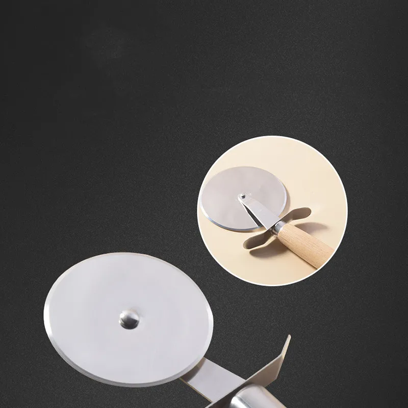 Stainless Steel Pizza Cutter Wooden Handle Hob Single Wheel New Crispy Pizza Cutter Pizza Mesquite Wheel Knife Baking Tools