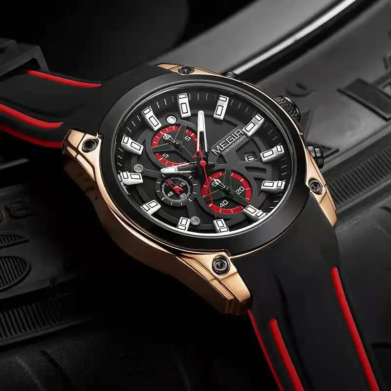 MEGIR 2144 men wristwatch silicone band sport relojes para hombres waterproof megir mens chronograph wrist watch for men