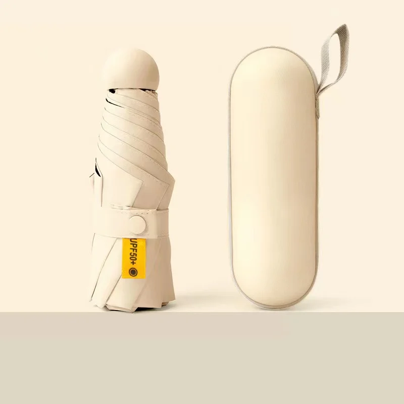 Popular selling stock capsule five fold umbrella with box uv proof multicolor support mix color