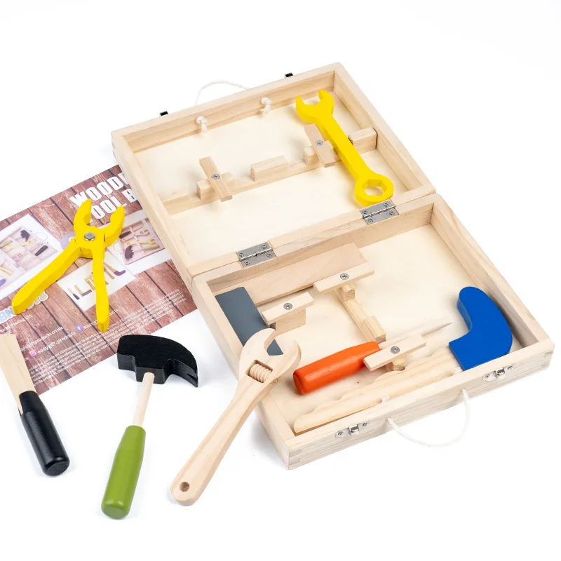 Wholesale Educational Kid Toys Pretend Play Mini Wooden Toolbox Toys Wooden For Boys montissori toys wooden