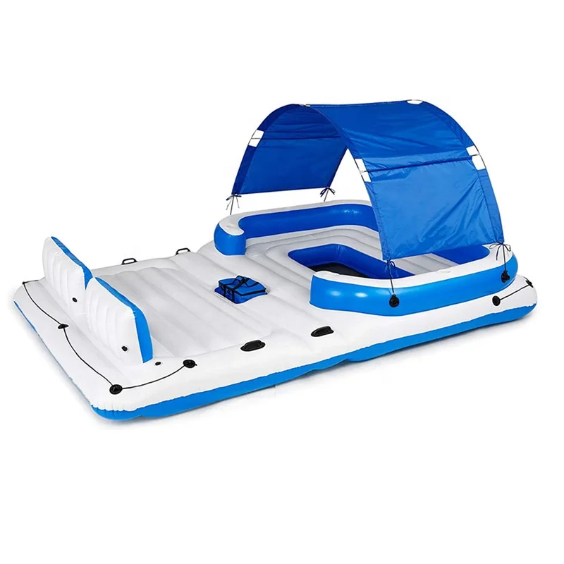 Wholesale 6 people tropical breeze raft large inflatable floating island with detachable sun shade for adults and kids