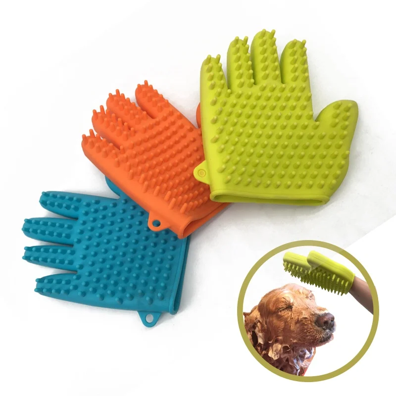BPA free pet dog silicone pin brush, Gentle massage bath glove, dog brush glove with pins for washing