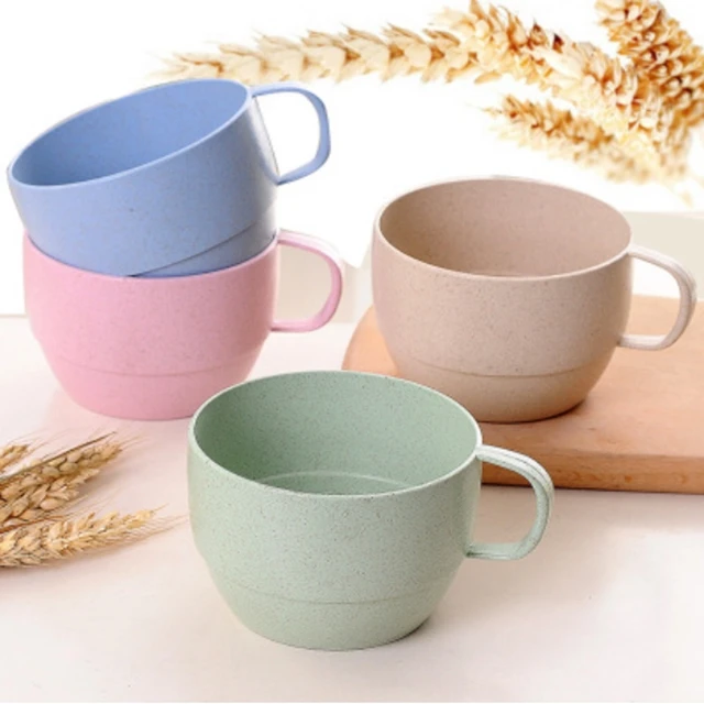 Hot Sale Wheat Straw Water Milk Cup With Handle Healthy Eco-friendly And Safe Drinkware Water Round Mug Cup