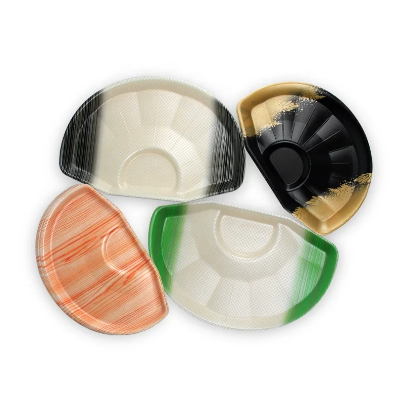 Fan-shaped round black gold wood grain gold foam deli beef lamb seafood steak prawns disposable food packing freshness tray