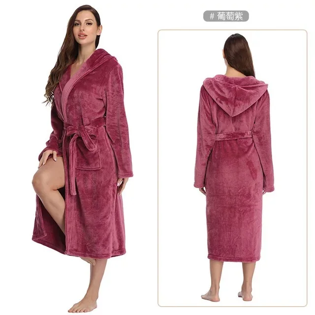 Microfiber Bathrobe Luxury Bath Coral Fleece Stain Winter Robes for Women