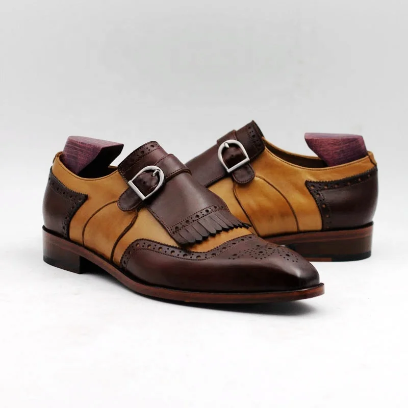 Cie Customized Handmade Monk Blake Stitched Brown Casual Pure Leather Shoes for Men