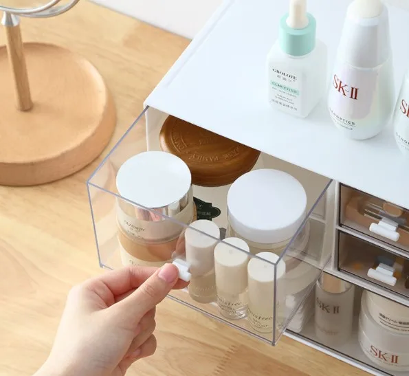 Clear Desk Drawer Storage makeup Acrylic Drawer Organizer Storage Case Drawers Display Container for Stationery Office Bathroom