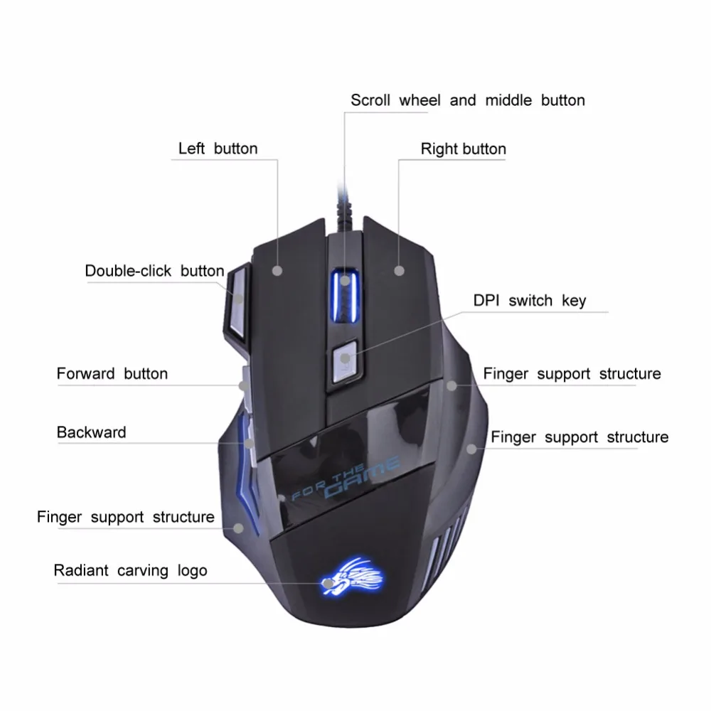 Dragon Light Up Logo 7D Wired USB Gaming Mouse