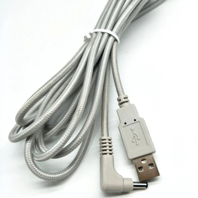 Factory wholesale gray nylon braid Right Angle 90 degrees DC 35135 Male 5v2A Usb To  Dc 3.5*1.35 charging Cable