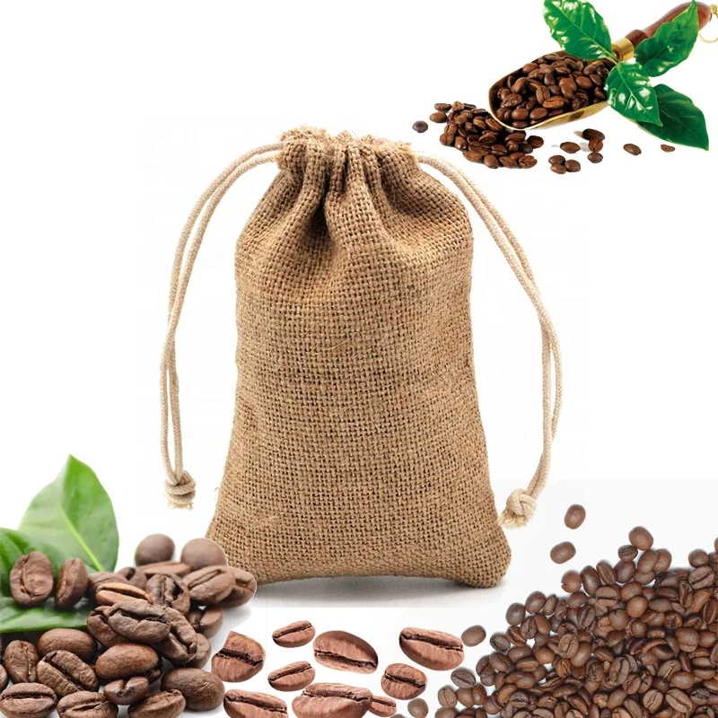 Wholesale Custom logo double drawstring small hemp walnut nut pouch screen printed coffee bean burlap packaging bag