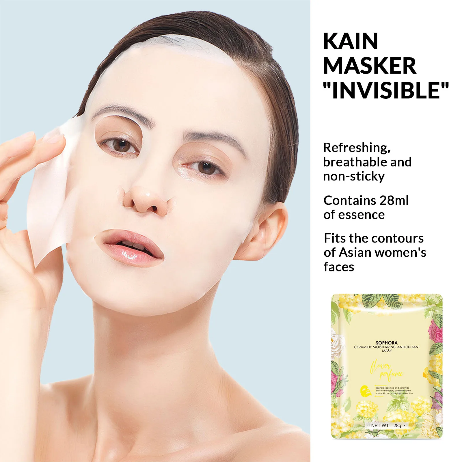 Sophora japonica ceramide moisturizing and antioxidant mask skin more stability and healthy 28g Halal cosmetic face mask