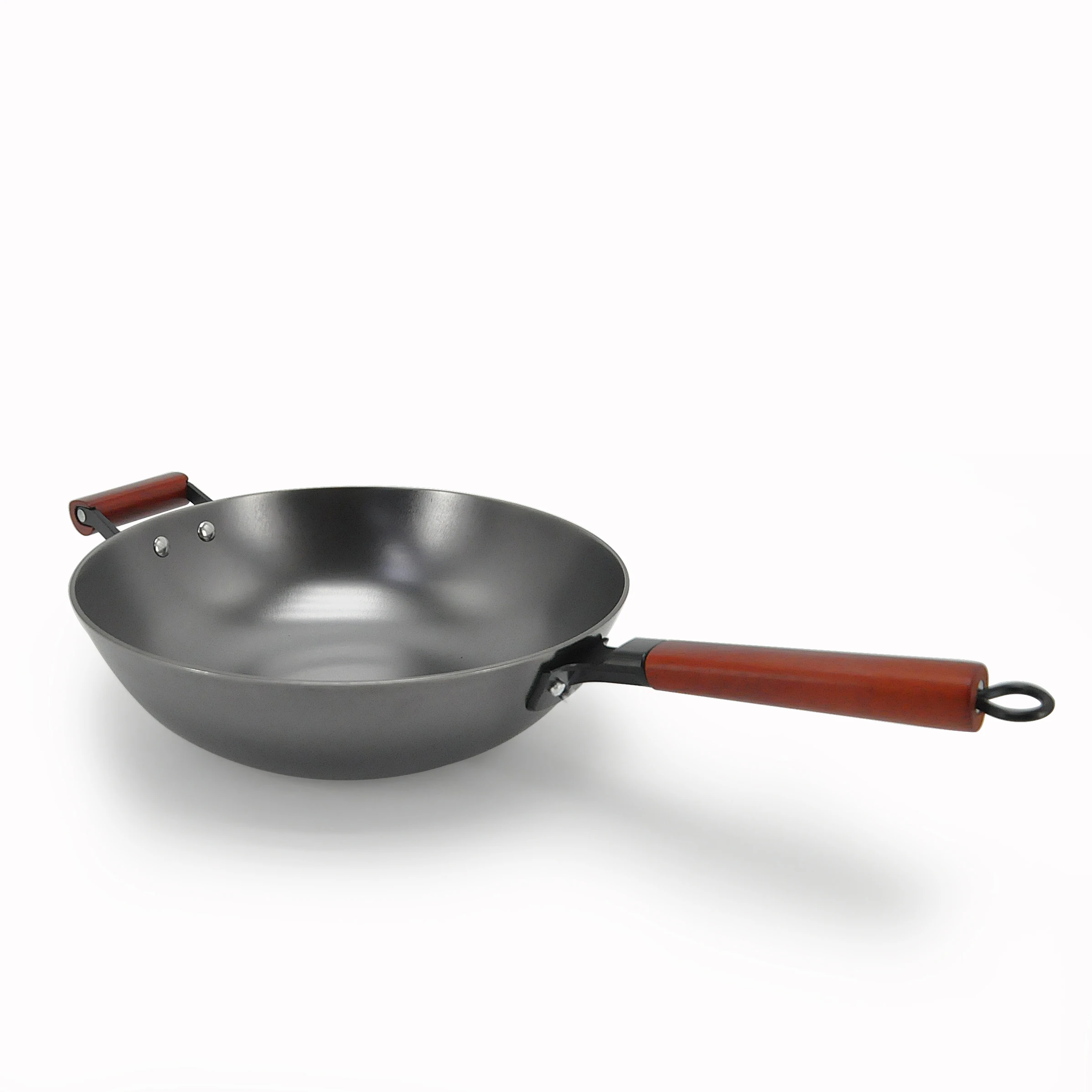 Wooden handle carbon steel chinese frying pan stir fry cast iron cookware pan (1600492061378)