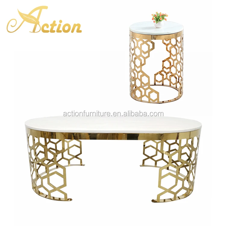 Luxury Fashional Stainless Steel Round Leg Side End Table Marble Top Side Table For Coffee Shop Living Room Center