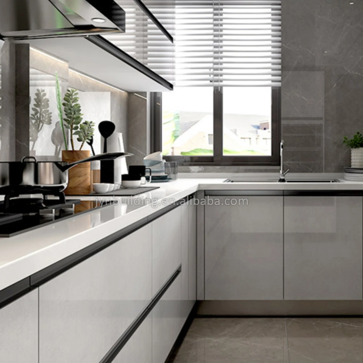 Custom Modern kitchen vanity Luxury Black Melamine Modular Kitchen Cabinets Matte Acrylic Designs Kitchen Cabinets Sets