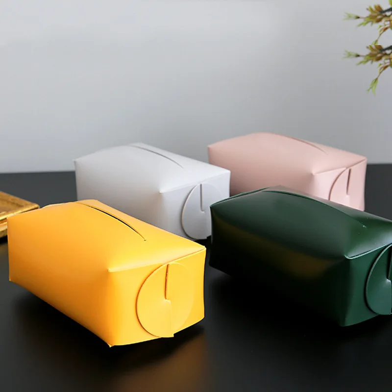 Custom Logo Easy Used Rectangle Foldable Tissue Storage Box Towel Paper Holder Pu Leather Napkin Box for Home Car Decor