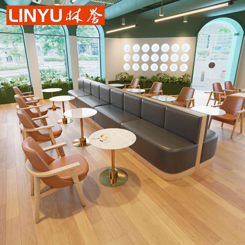 Canada Spain bar sintered marble coffee table and wood wine leather lounge arm chair for bar bistro cafe furniture