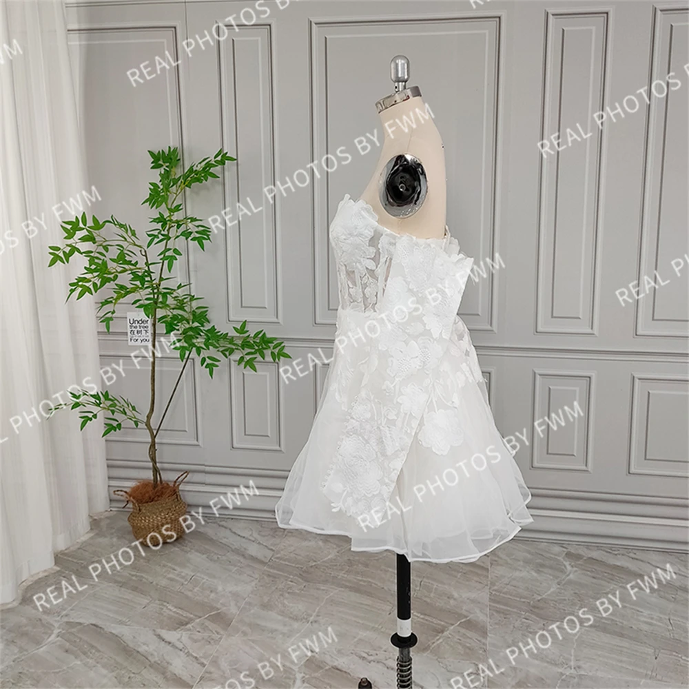 100% Real Photos High Quality Floral Lace Mini Wedding Dress Elegant Women Bride Gown Short Party Dress For Wedding 2024