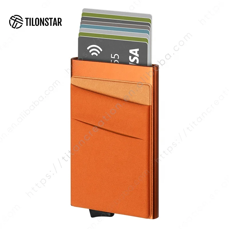 TILONSTAR TVC104 компактный минималистичный всплывающий кошелек Вмещает 8 карт RFID/NFC блокирующий алюминиевый держатель для карт с карманом для денег