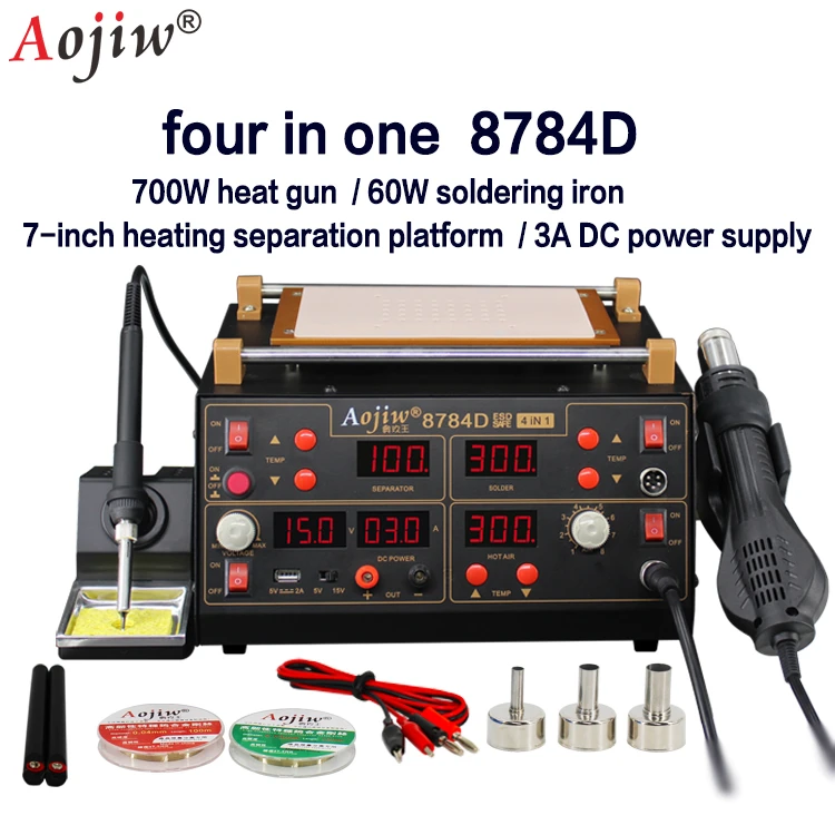 3A DC power screen separator mobile phone repair and soldering station Aojiw 8784D 4-in-1 Hot air disassembly welding table