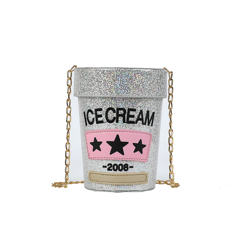 Wholesale Cartoon Ice Cream Crossbody Bags for Women 2023 Glitter Leather Fashion Novelty Purses and Handbags Female